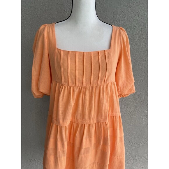 ANTHROPOLOGIE Square-Neck Puff-Sleeve Tiered Dress Women's Size Small - Picture 2 of 8